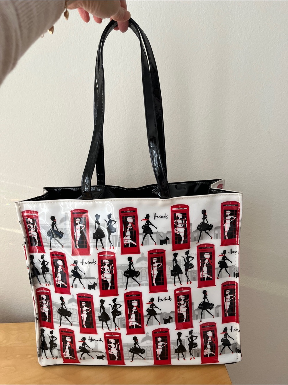 Harrods Red and Black London Phone Booth Pattern Tote - Picture 7 of 13